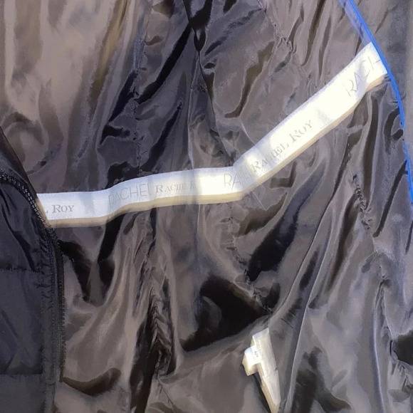 Rachel Roy black puffer faux fur water repellent jacket Sz L - Picture 6 of 10